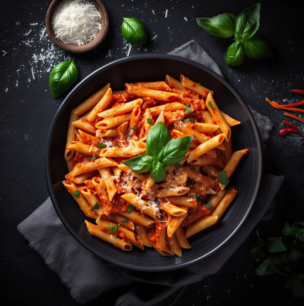 PENNE ALL ARABIATA CU USTUROI , PEPERONCINO SI ROSII DULCI